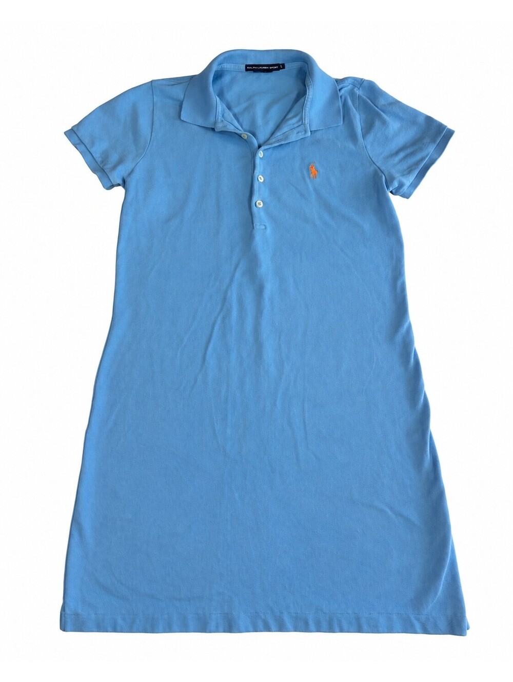 Ralph Lauren Sport Polo Dress Womens L Blue Orange Pony 100% Cotton Preppy